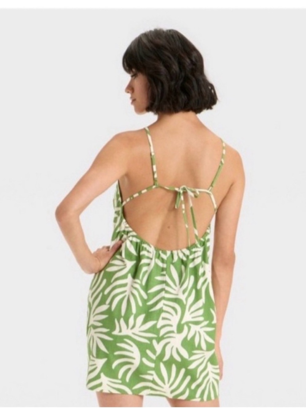 🔘Green Tropical Print Halter Dress - Stylish Summer Dress - Picture 2 of 7